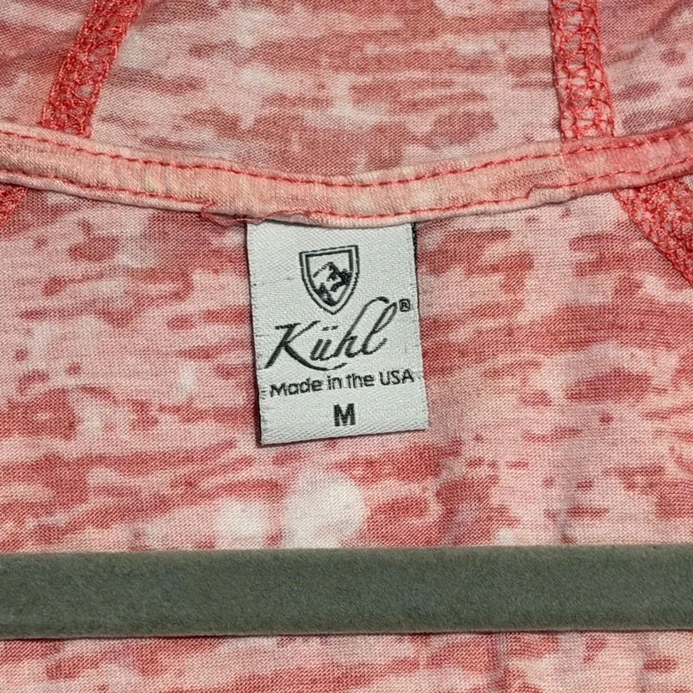 Kuhl Womens Red White Burnout Damask Hoodie V-Neck Thumbholes Made in USA Medium